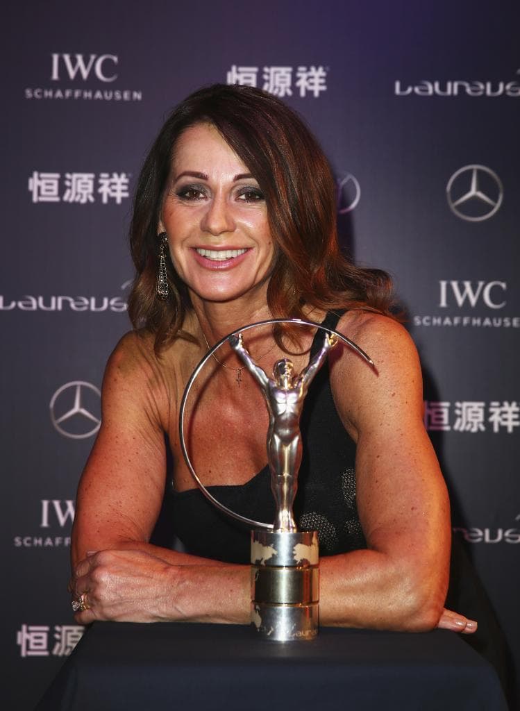SHANGHAI, CHINA - APRIL 15: Laureus World Sports Academy member Nadia Comaneci attends the 2015 Laureus World Sports Awards at Shanghai Grand Theatre on April 15, 2015 in Shanghai, China. (Photo by Ian Walton/Getty Images for Laureus)